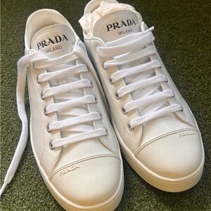 Prada White Brushed Logo Sneakers